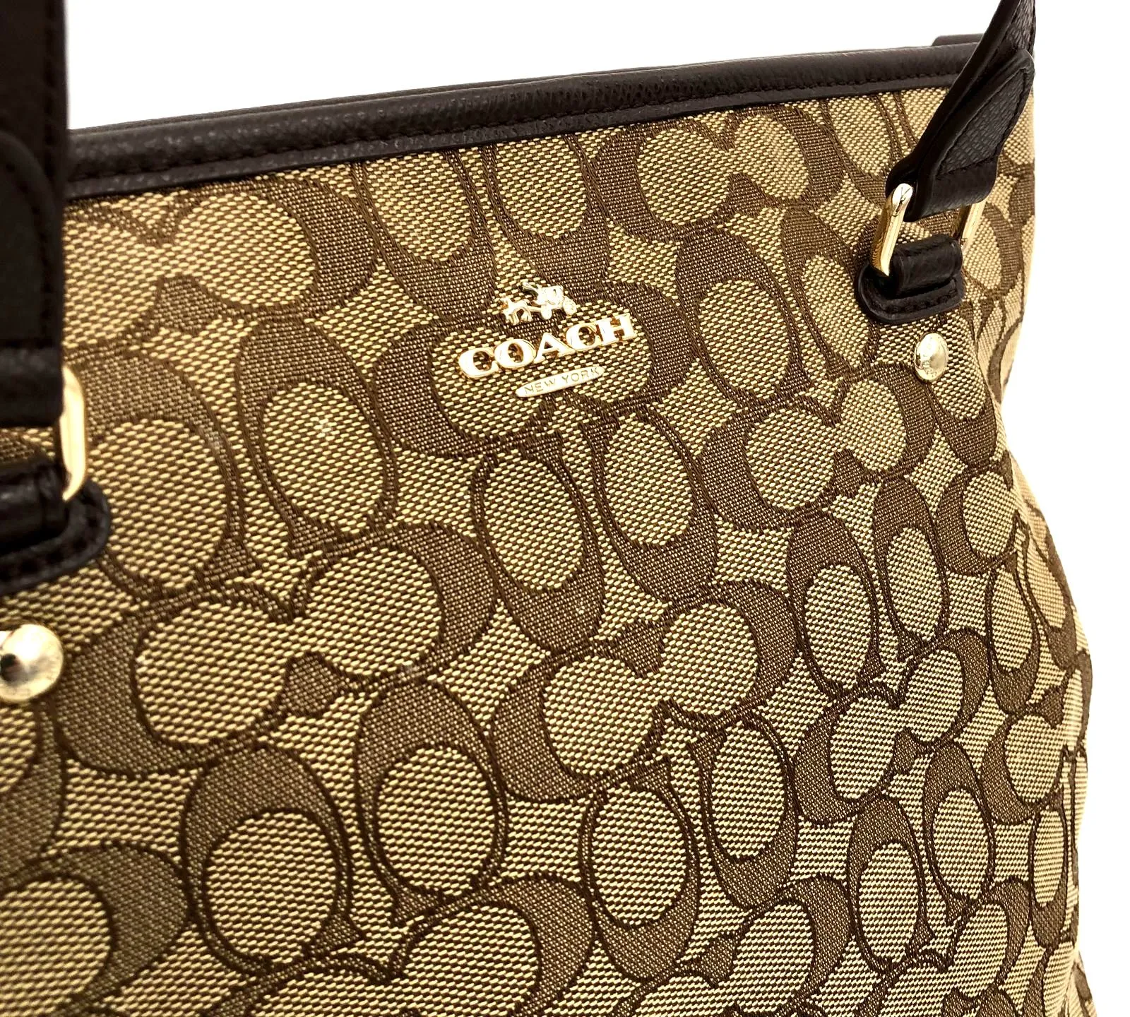 Coach C1657-F55364 Tan Signature Canvas Tote with Brown Leather Trim ( COA)