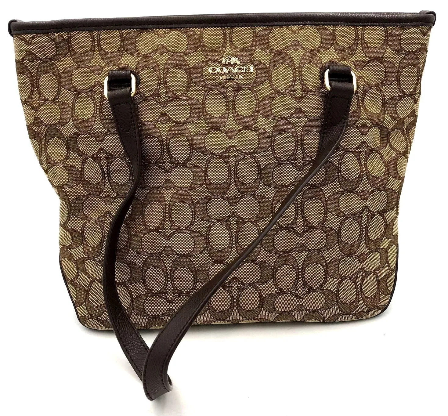 Coach C1657-F55364 Tan Signature Canvas Tote with Brown Leather Trim ( COA)