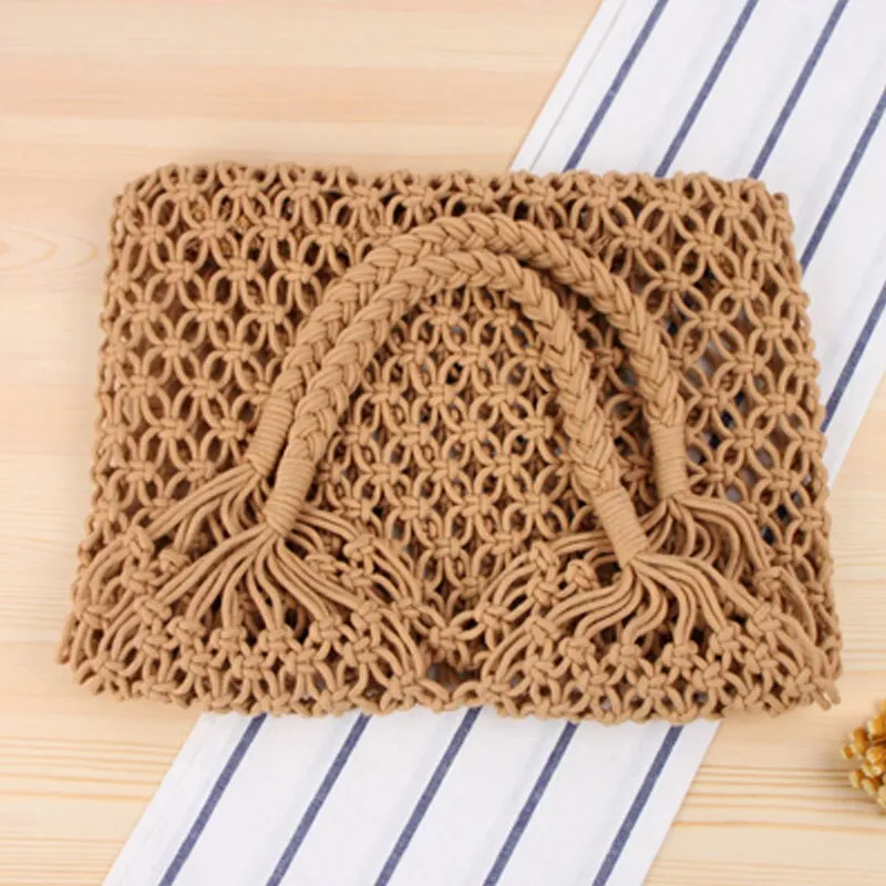 Cotton Tote Bag Rope Hollow Straw Bag Sheer Macrame