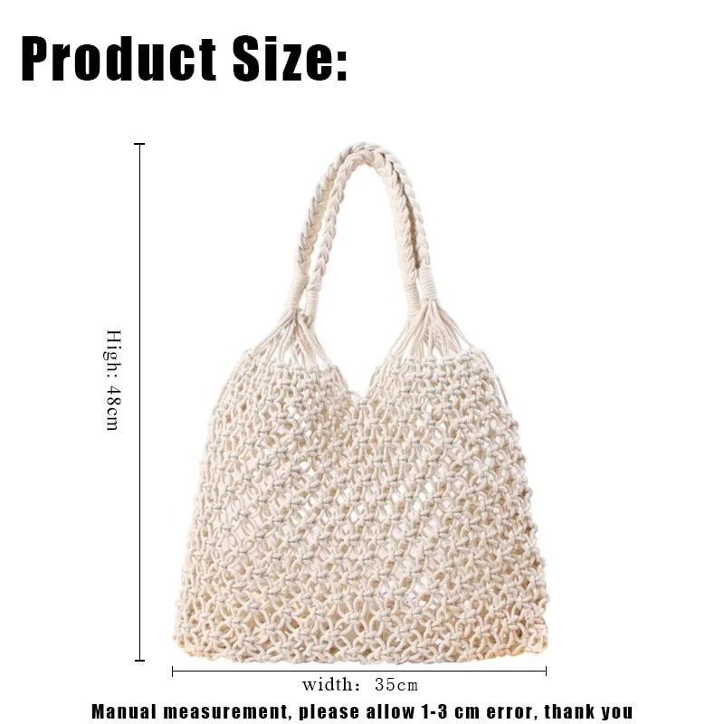 Cotton Tote Bag Rope Hollow Straw Bag Sheer Macrame