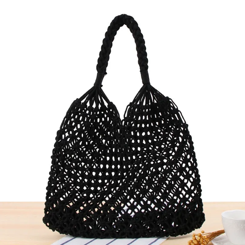 Cotton Tote Bag Rope Hollow Straw Bag Sheer Macrame