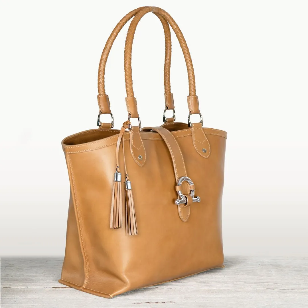 Del Rey - Equestrian Horse Bit Tote Bag in Caramel Italian Leather