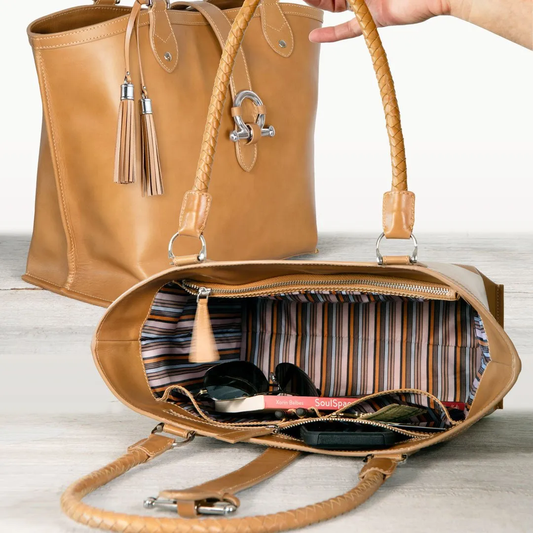 Del Rey - Equestrian Horse Bit Tote Bag in Caramel Italian Leather