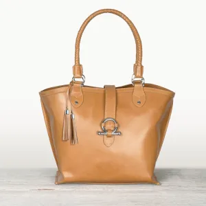 Del Rey - Equestrian Horse Bit Tote Bag in Caramel Italian Leather