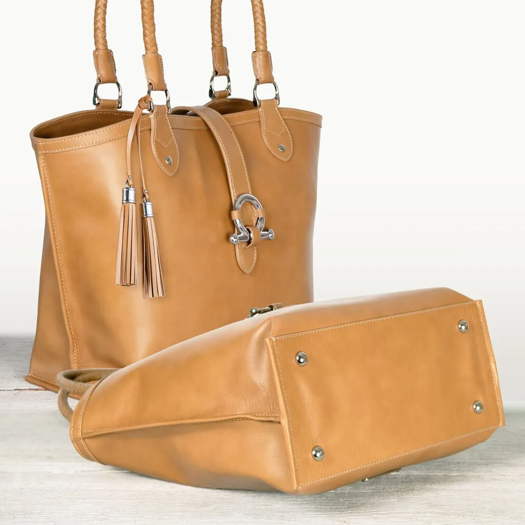 Del Rey - Equestrian Horse Bit Tote Bag in Caramel Italian Leather
