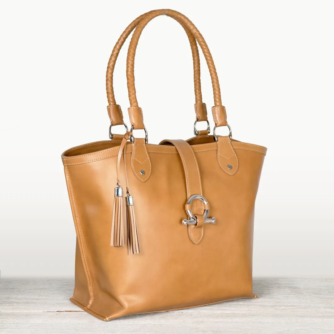 Del Rey - Equestrian Horse Bit Tote Bag in Caramel Italian Leather