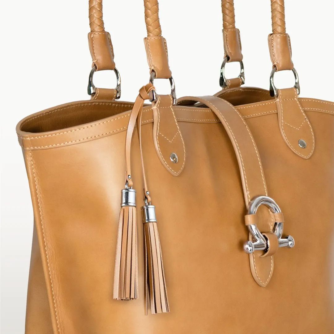 Del Rey - Equestrian Horse Bit Tote Bag in Caramel Italian Leather
