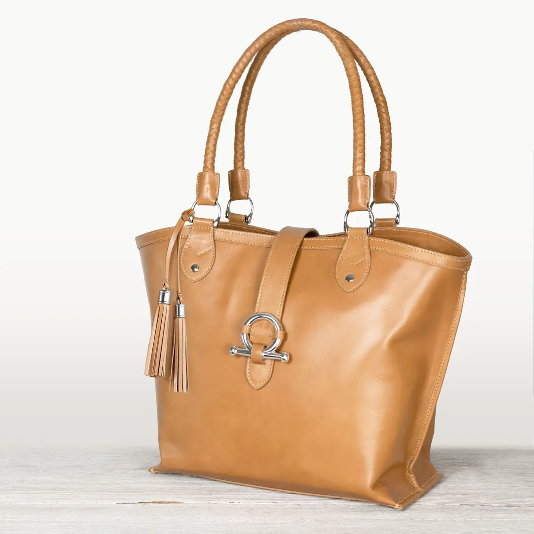 Del Rey - Equestrian Horse Bit Tote Bag in Caramel Italian Leather