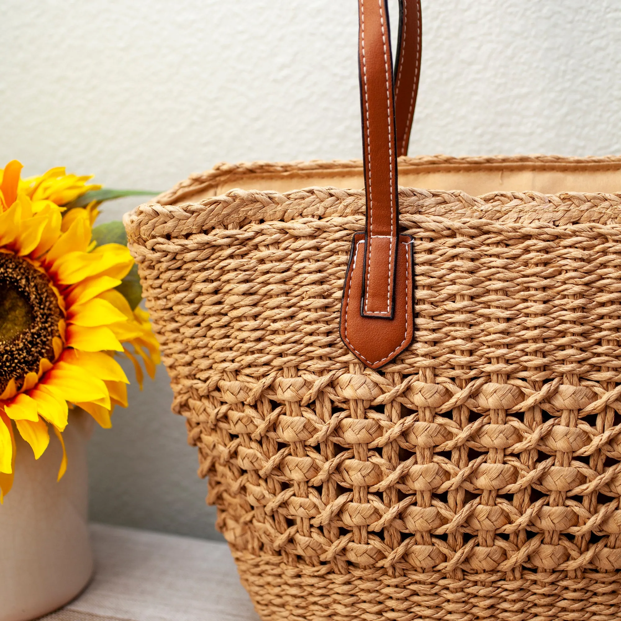 Elena Handbags Straw Basket Tote Bag