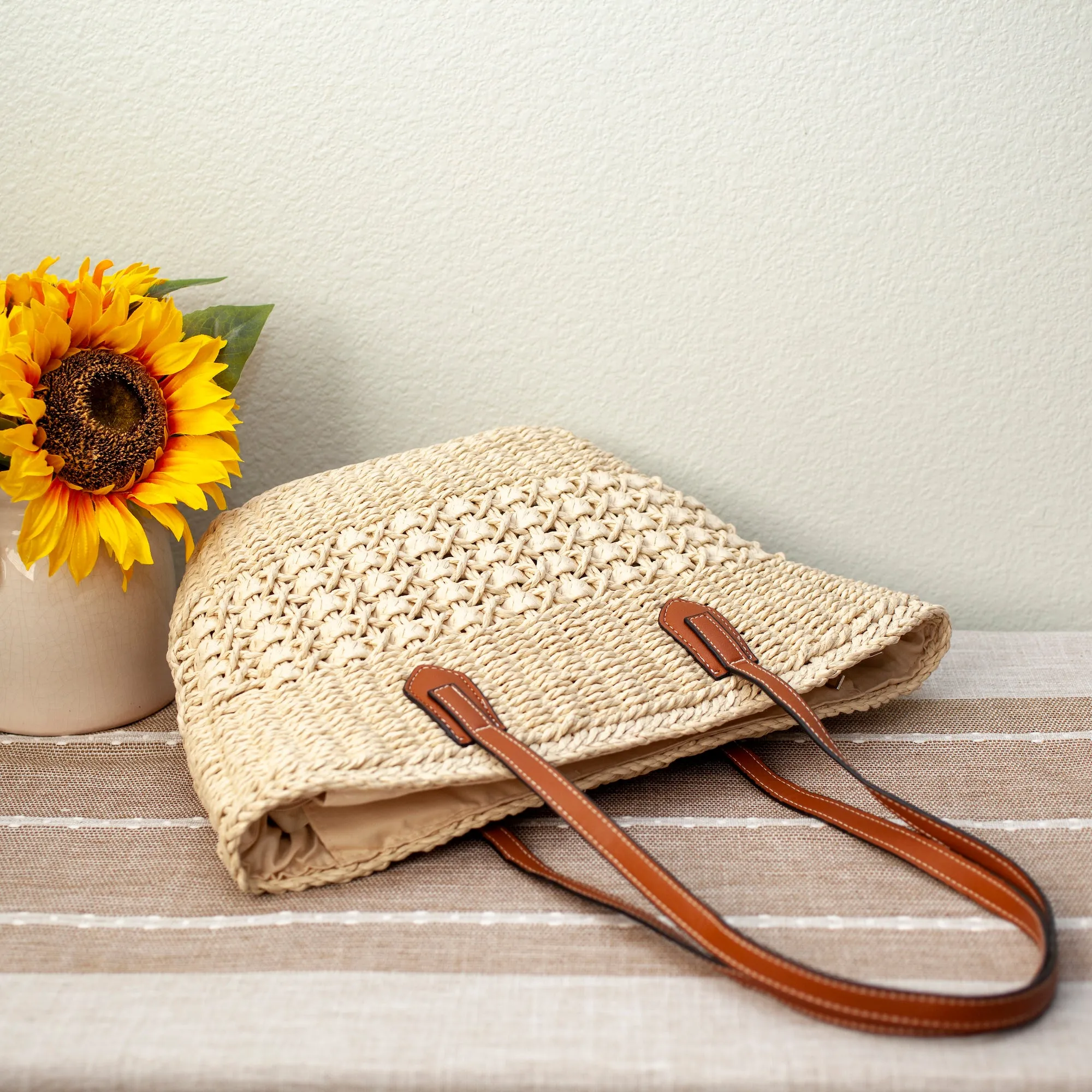 Elena Handbags Straw Basket Tote Bag