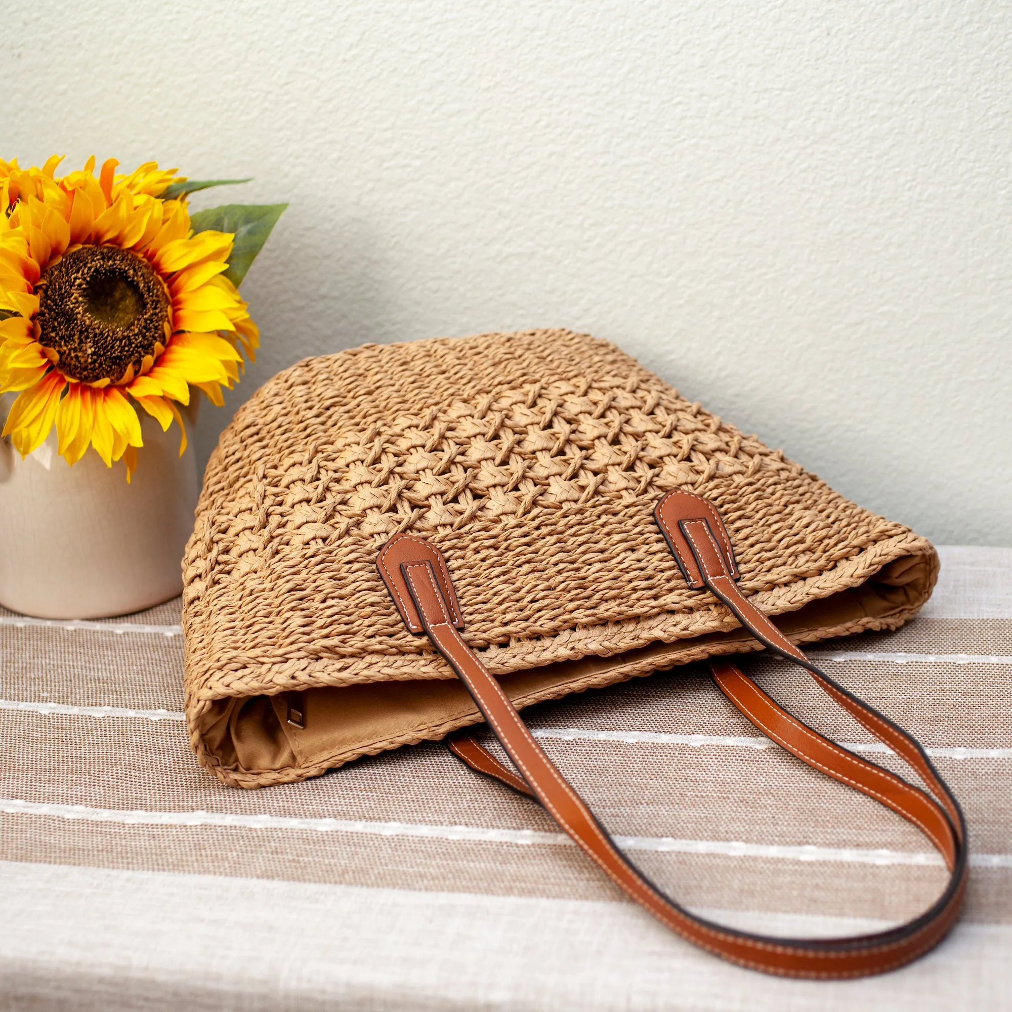 Elena Handbags Straw Basket Tote Bag