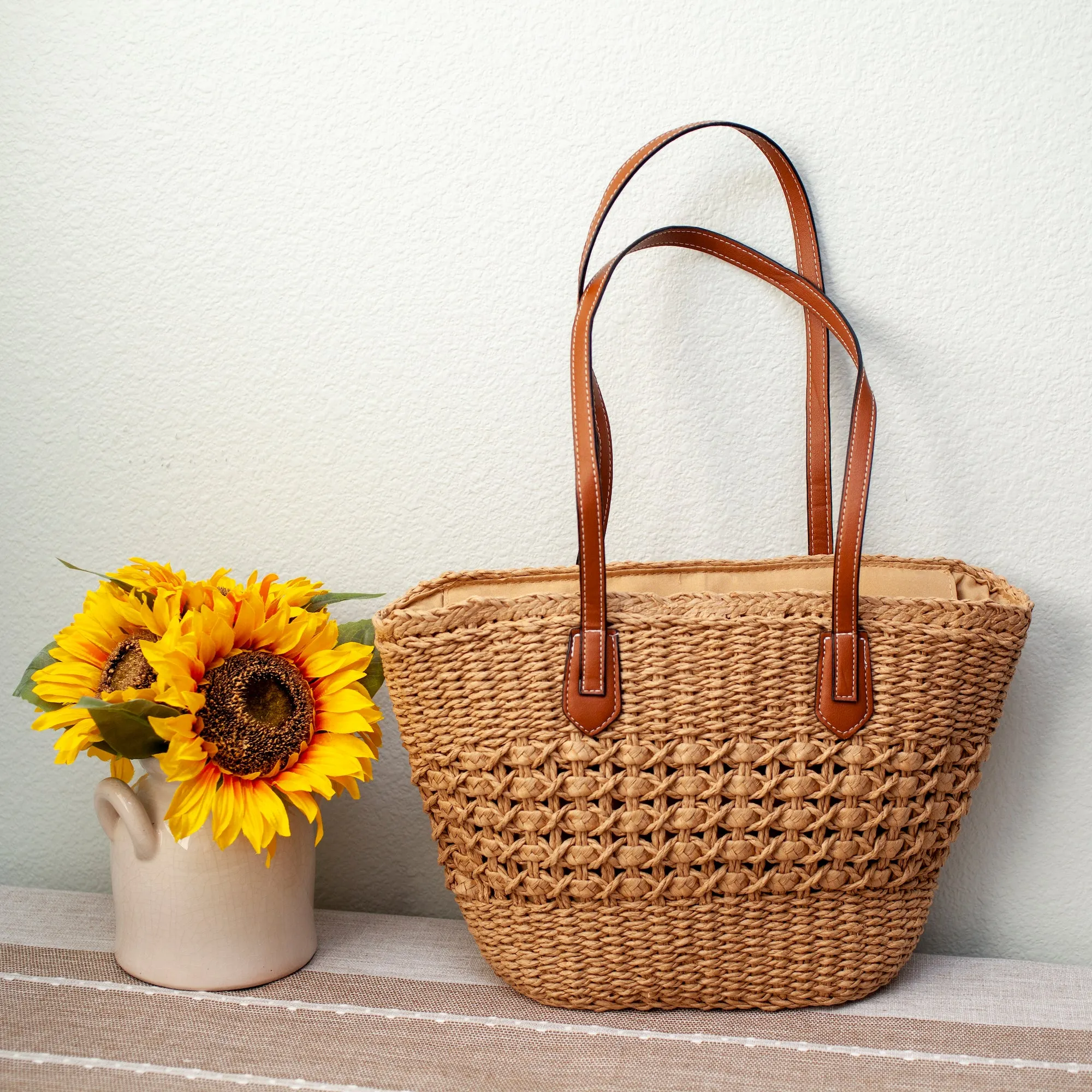 Elena Handbags Straw Basket Tote Bag