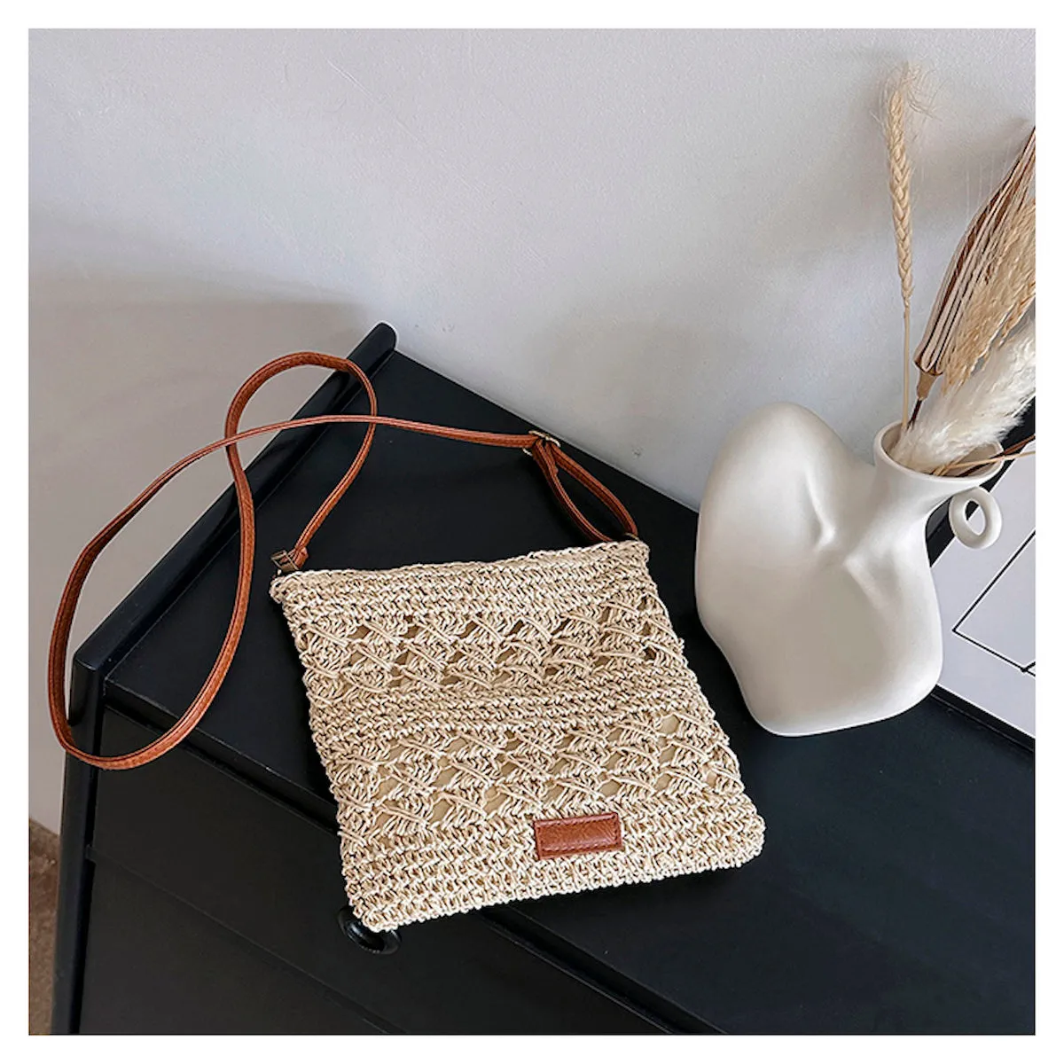 Elena Handbags Straw Woven Crossbody Purse