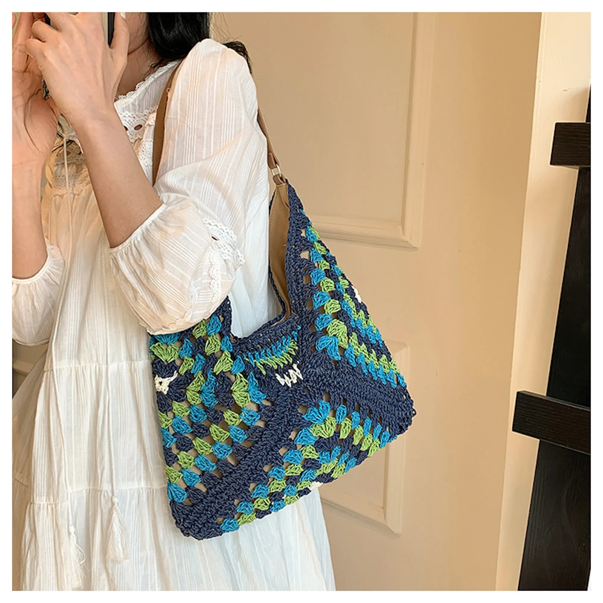 Elena Handbags Straw Woven Fashion Shoulder Bag