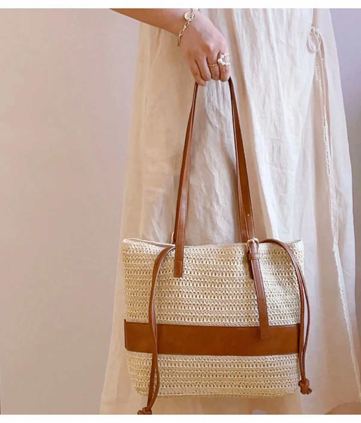 Elena Handbags Straw Woven Tote Shoulder Bag