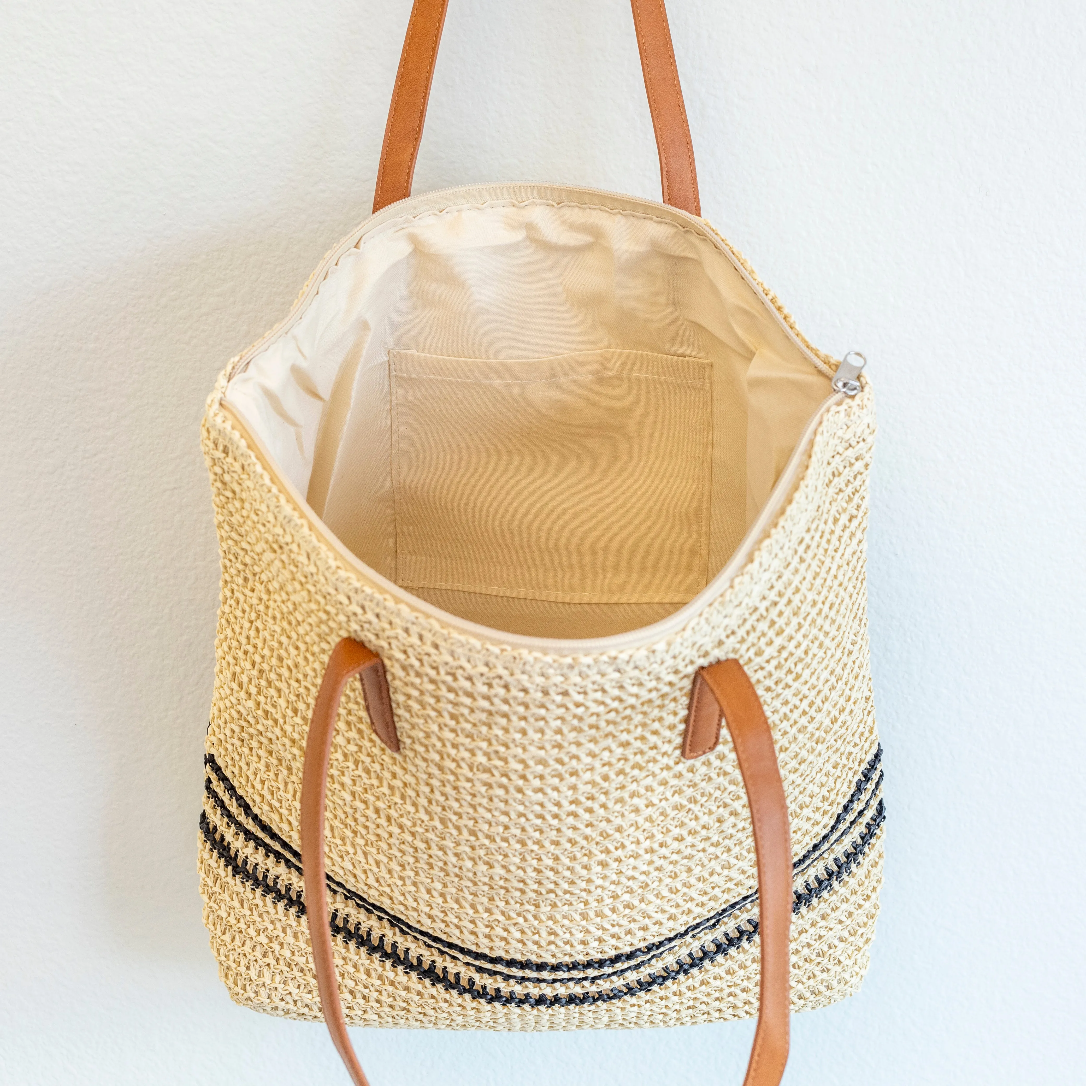 Elena Handbags Striped Large Straw Woven Tote