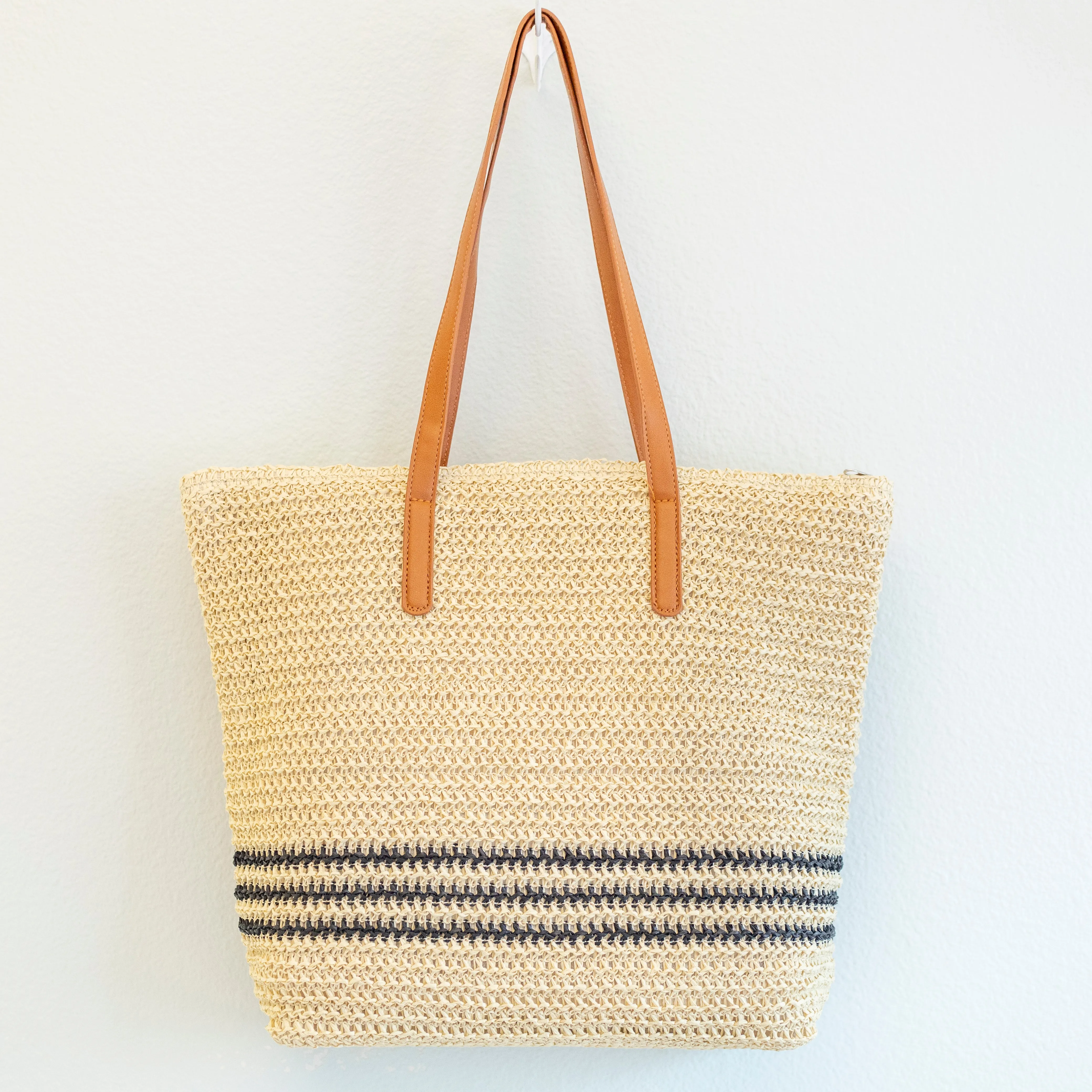 Elena Handbags Striped Large Straw Woven Tote