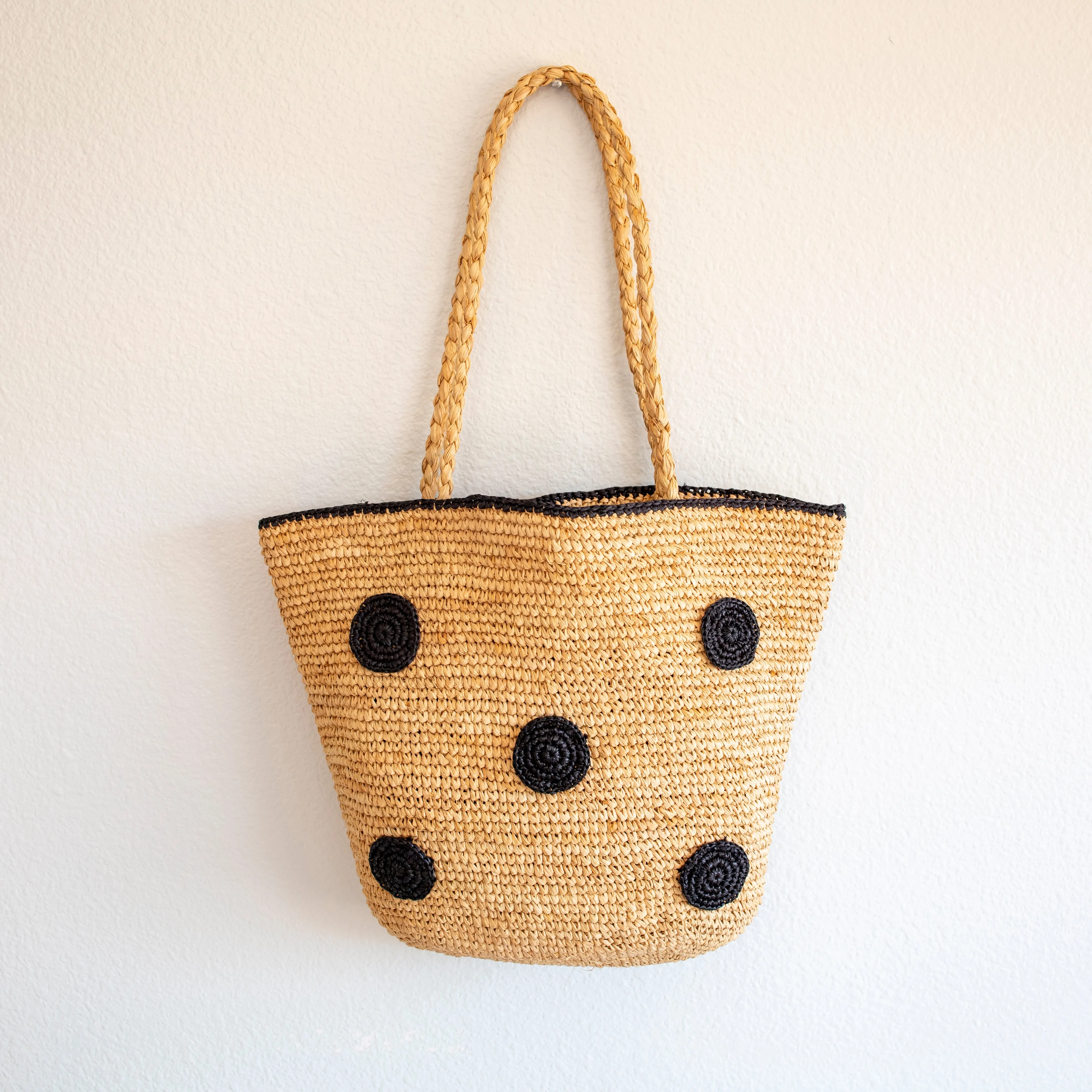 Elena Handbags Women's Polka Dot Design Raffia Woven Summer Straw Tote