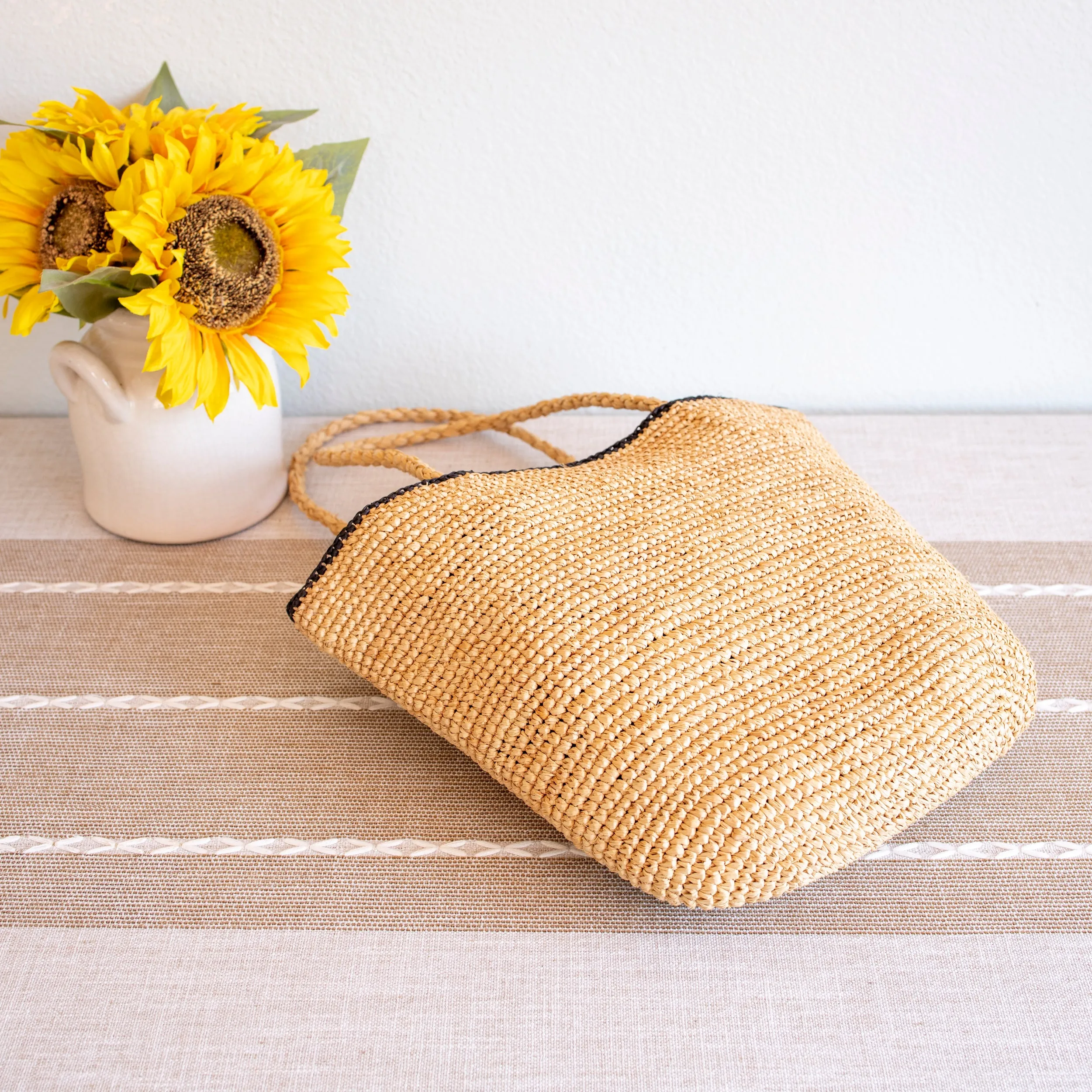 Elena Handbags Women's Polka Dot Design Raffia Woven Summer Straw Tote