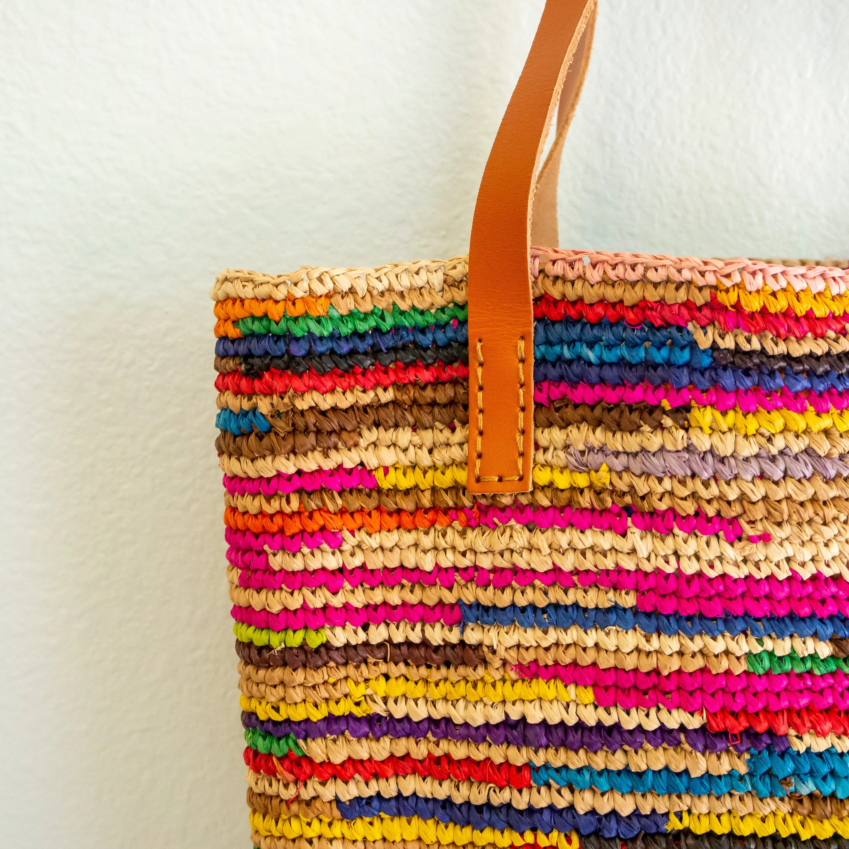 Elena Handbags Women's Soft Raffia Woven Summer Straw Tote with Genuine Leather Straps