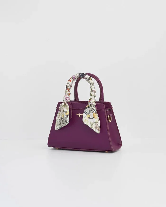 Floral Engravings Mini Plum Tote