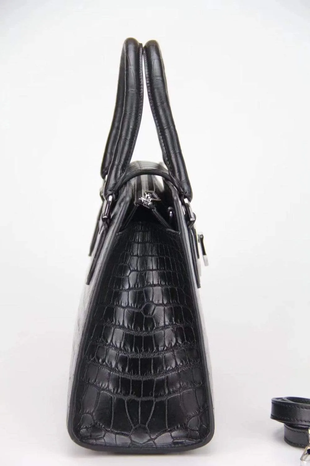 Genuine Crocodile Leather Top Handle Tote Bag Black