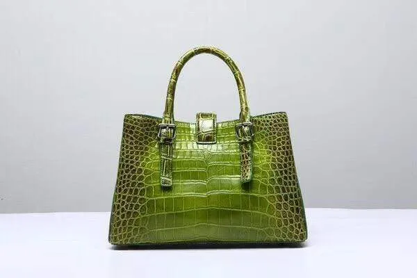 Genuine  Crocodile Leather Top Handle Tote  Shoulder Bag  Vintage Green