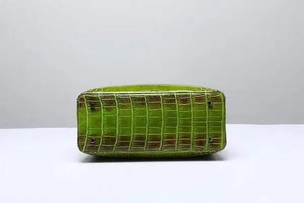 Genuine  Crocodile Leather Top Handle Tote  Shoulder Bag  Vintage Green