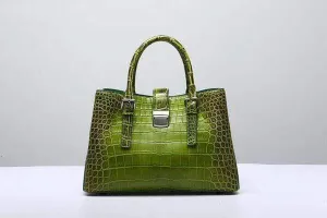 Genuine  Crocodile Leather Top Handle Tote  Shoulder Bag  Vintage Green