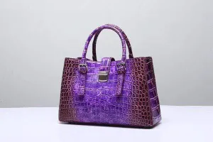 Genuine  Crocodile Leather Top Handle Tote  Shoulder Bag Vintage Purple