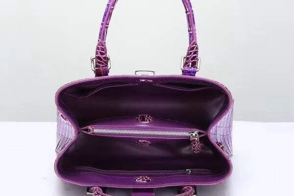 Genuine  Crocodile Leather Top Handle Tote  Shoulder Bag Vintage Purple