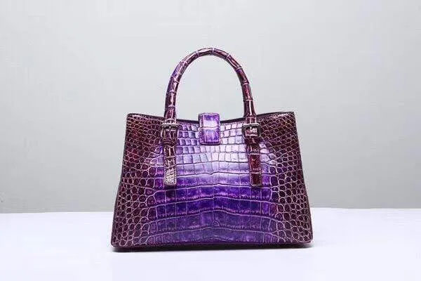 Genuine  Crocodile Leather Top Handle Tote  Shoulder Bag Vintage Purple
