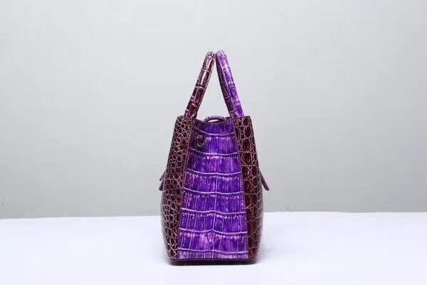 Genuine  Crocodile Leather Top Handle Tote  Shoulder Bag Vintage Purple