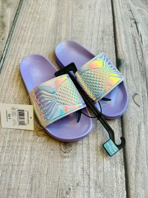 George size 13T-1Y girls purple mermaid summer flip flops, sandals, pool sliders, pool shoes, new with tags, Shoes 13 (Kids:4-8yr)