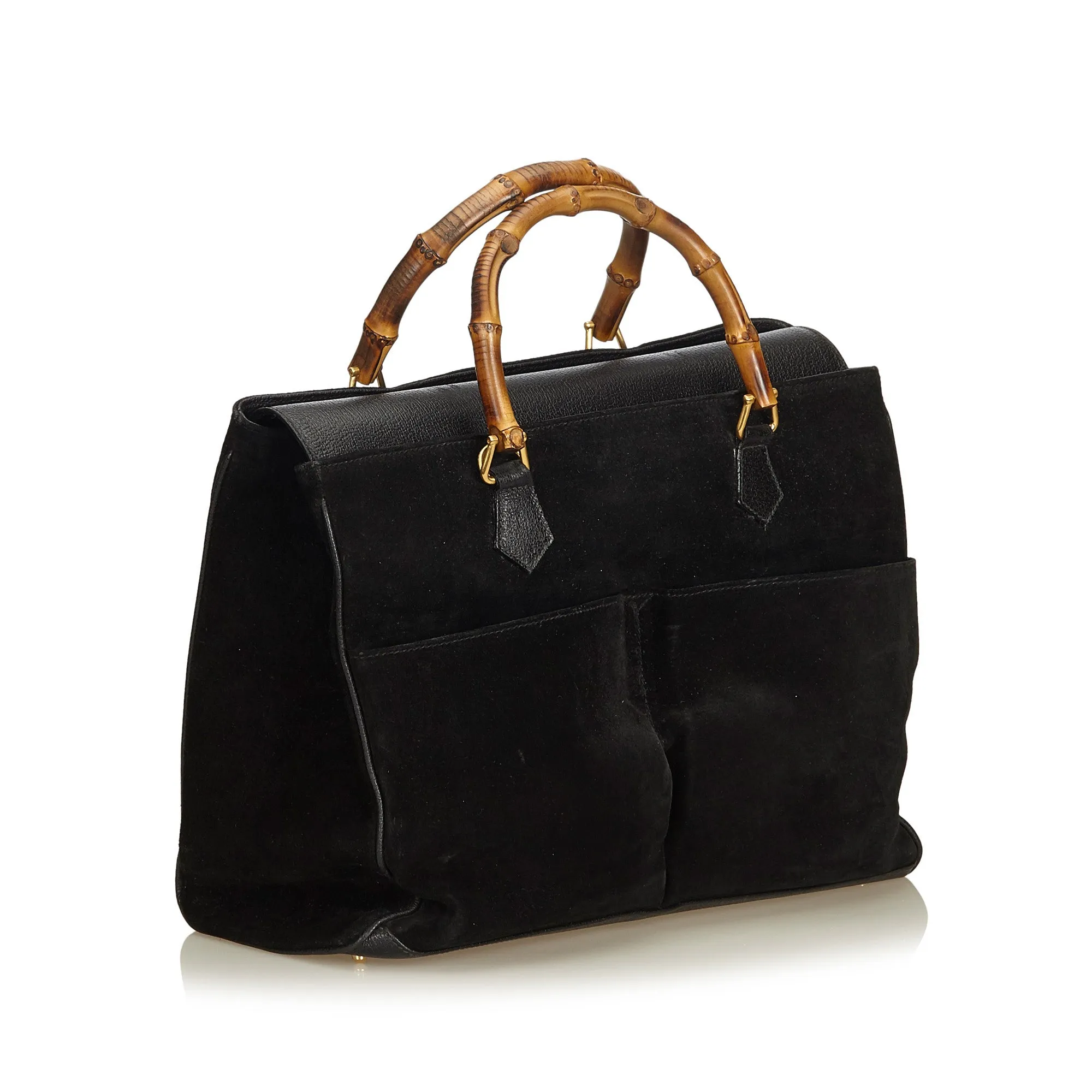 GUCCI BAMBOO SUEDE TOP HANDLE TOTE BAG