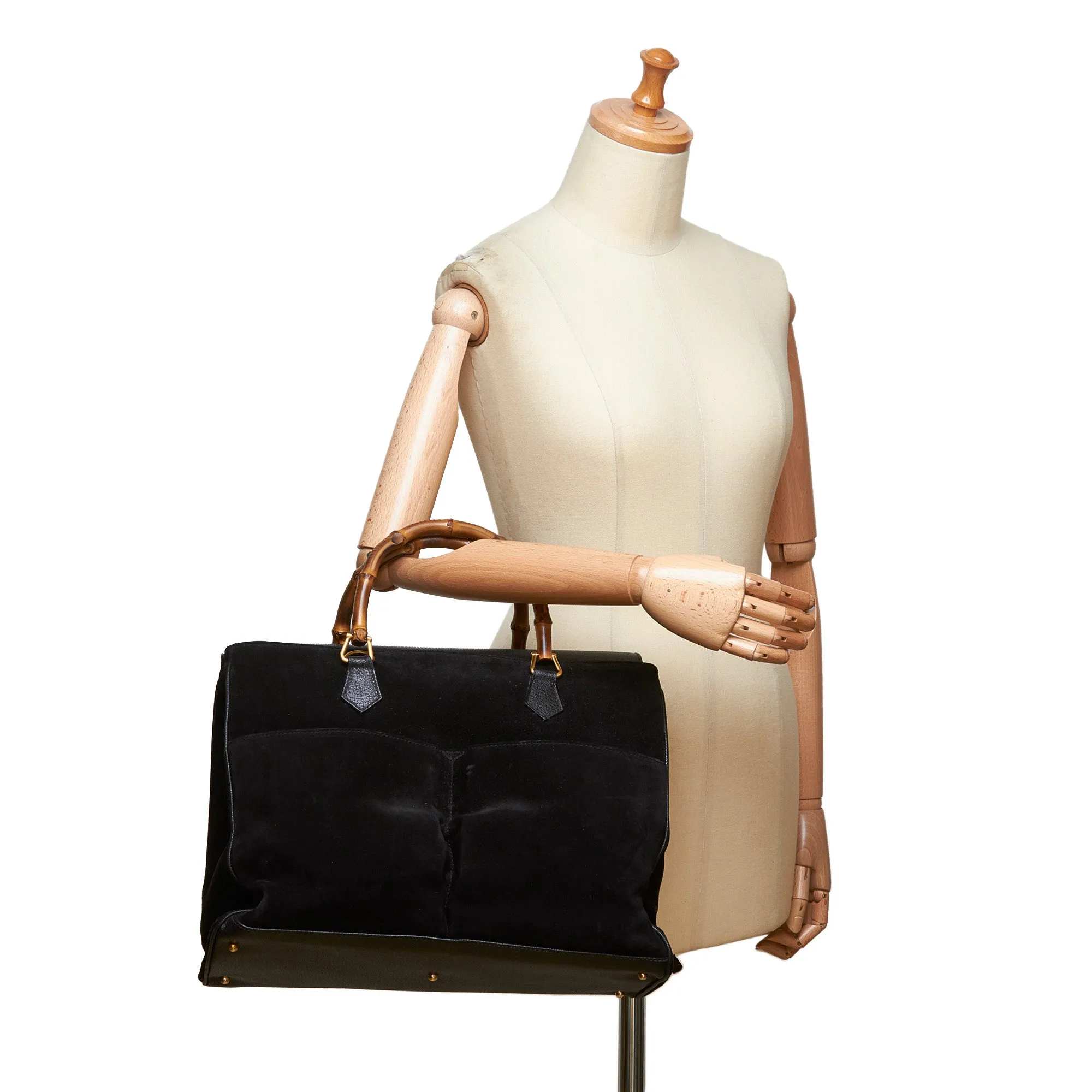 GUCCI BAMBOO SUEDE TOP HANDLE TOTE BAG