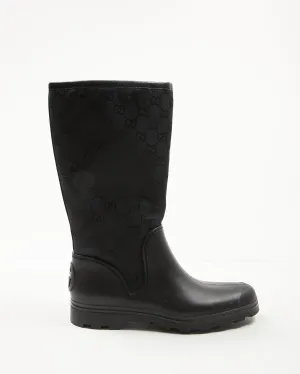 Gucci Black Rubber/Canvas GG Rain Boots - 37