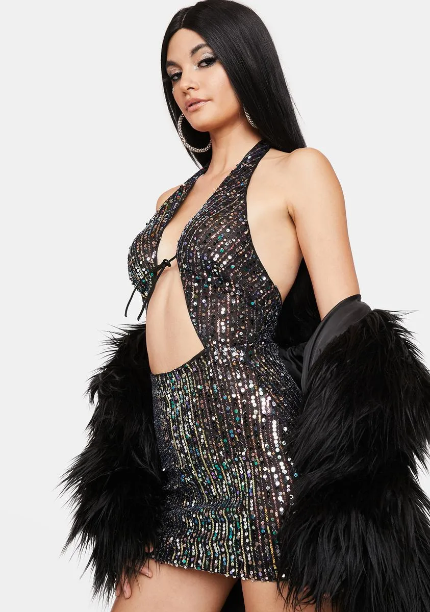 Hit The Club Sequin Halter Dress