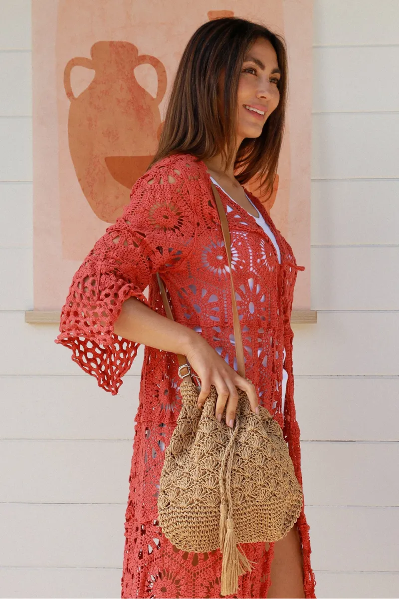 Isabella Woven Cotton Shoulder Tote Bag