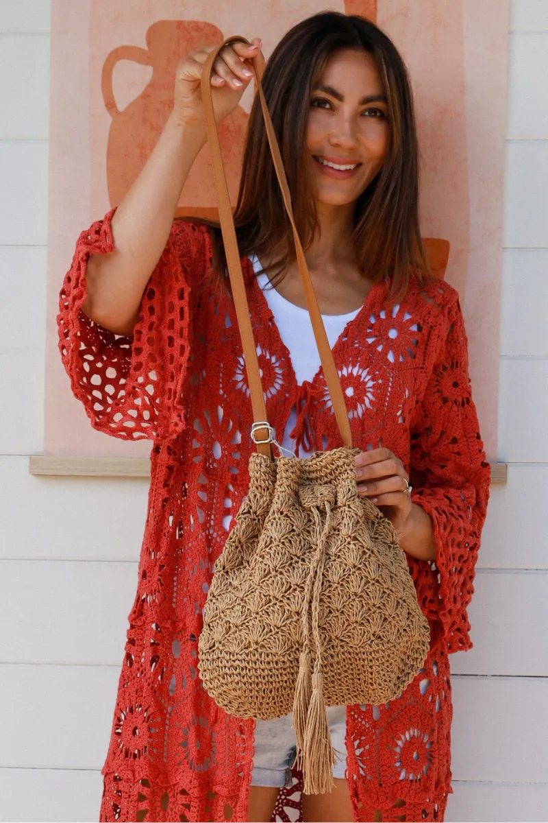 Isabella Woven Cotton Shoulder Tote Bag