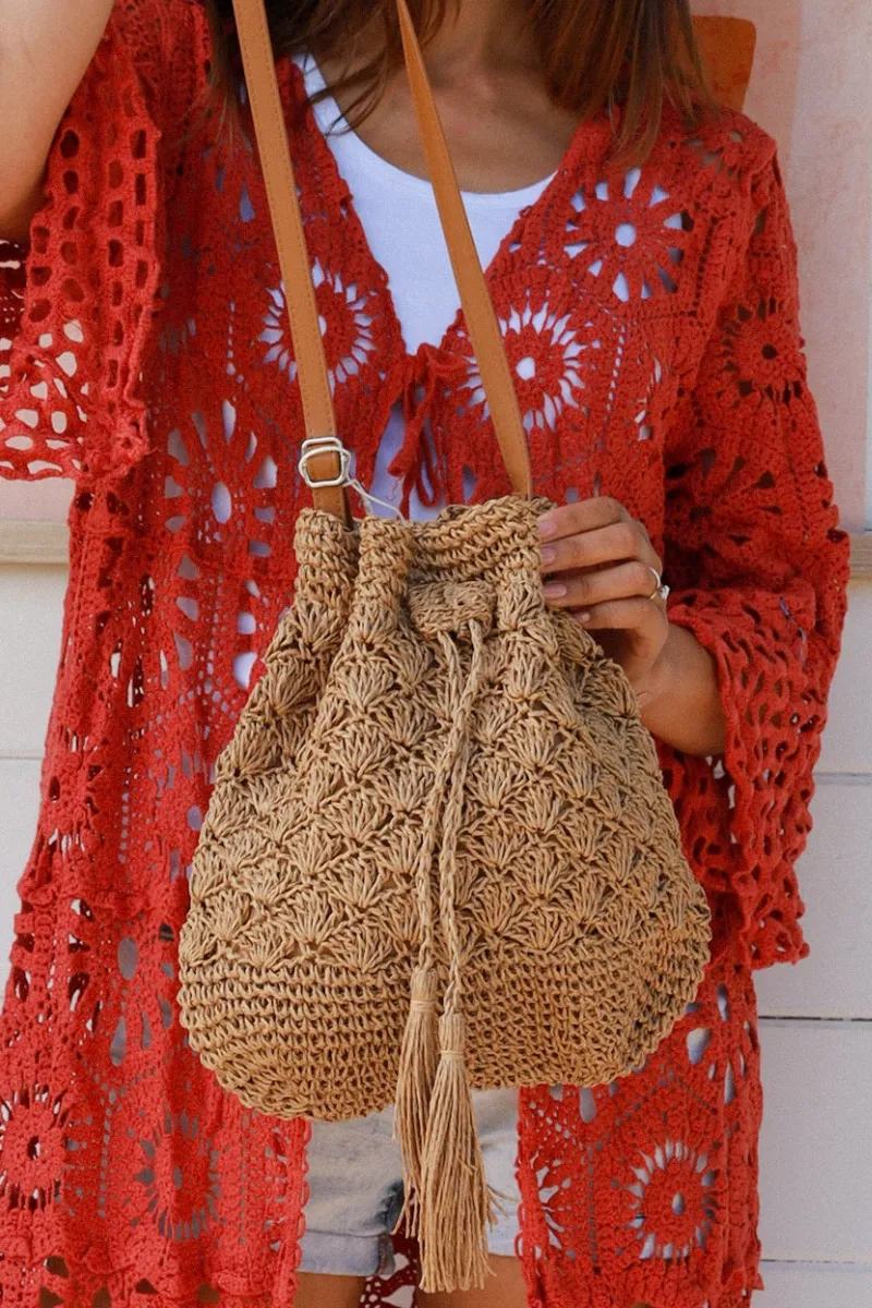 Isabella Woven Cotton Shoulder Tote Bag