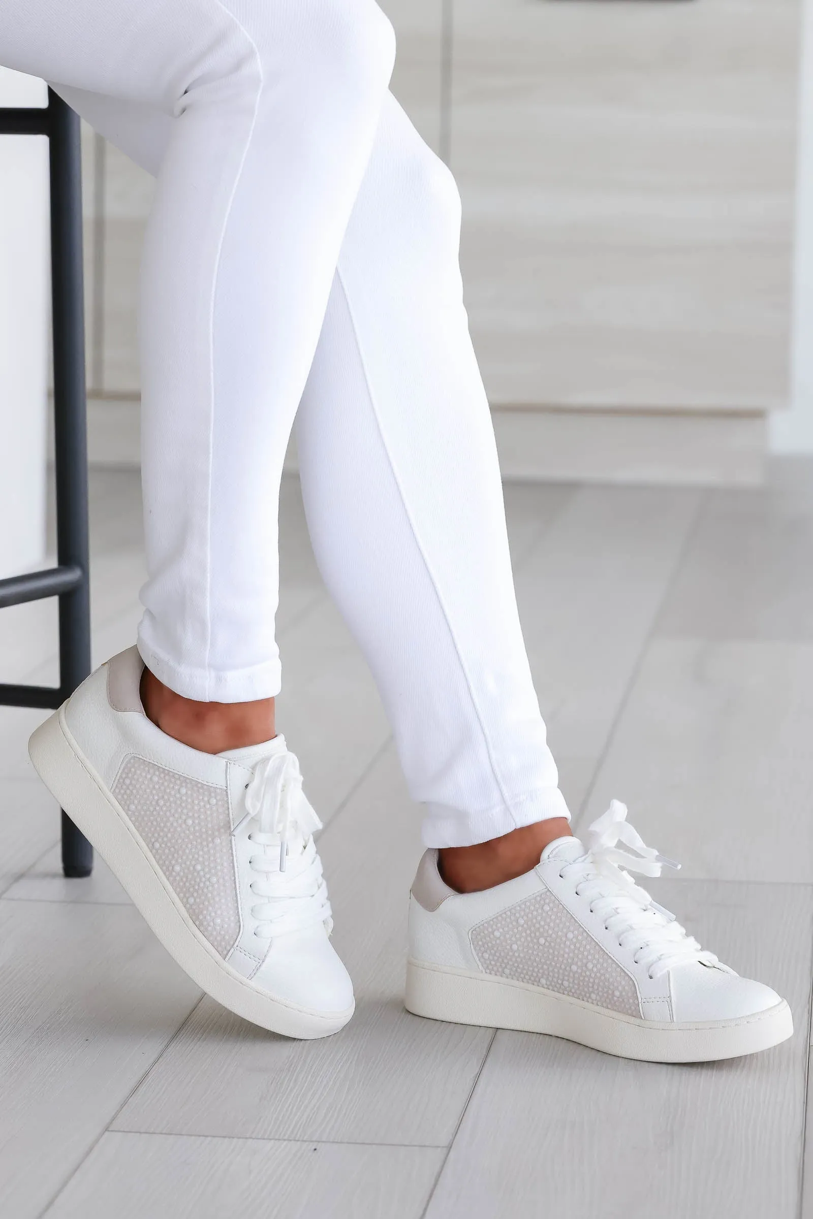 Jessi Pearl Accent Sneakers - White