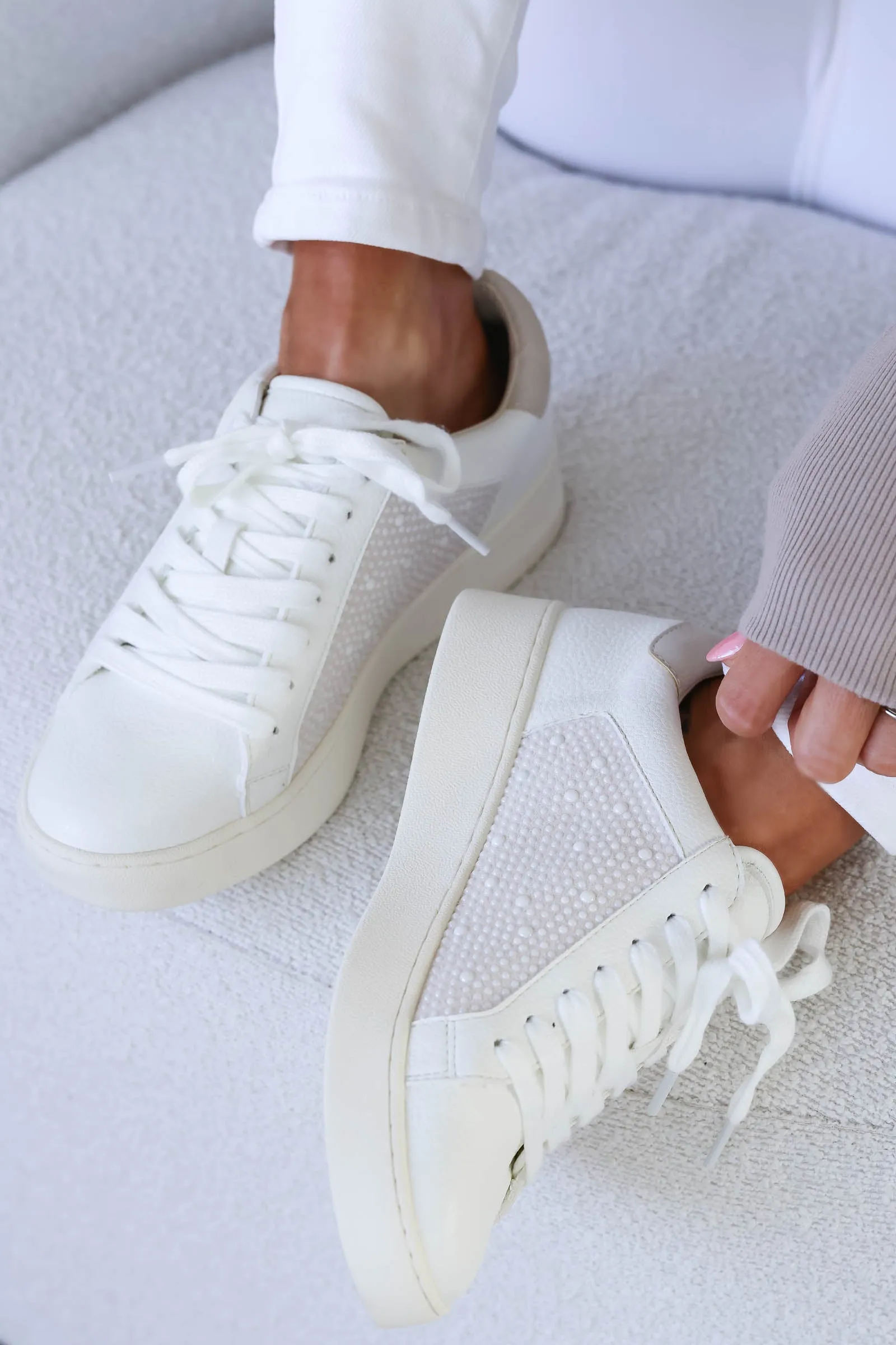 Jessi Pearl Accent Sneakers - White
