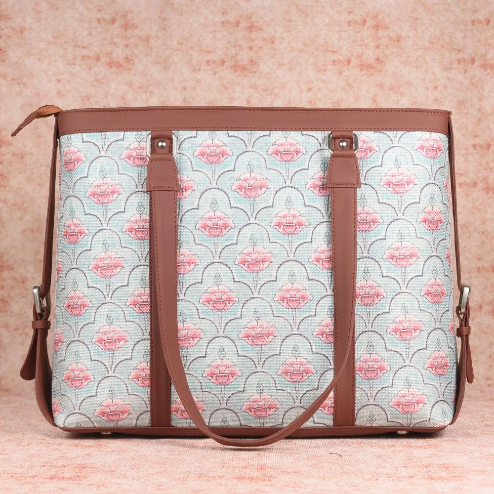 Karur Aquamarine Floral Motif Women's Office Bag