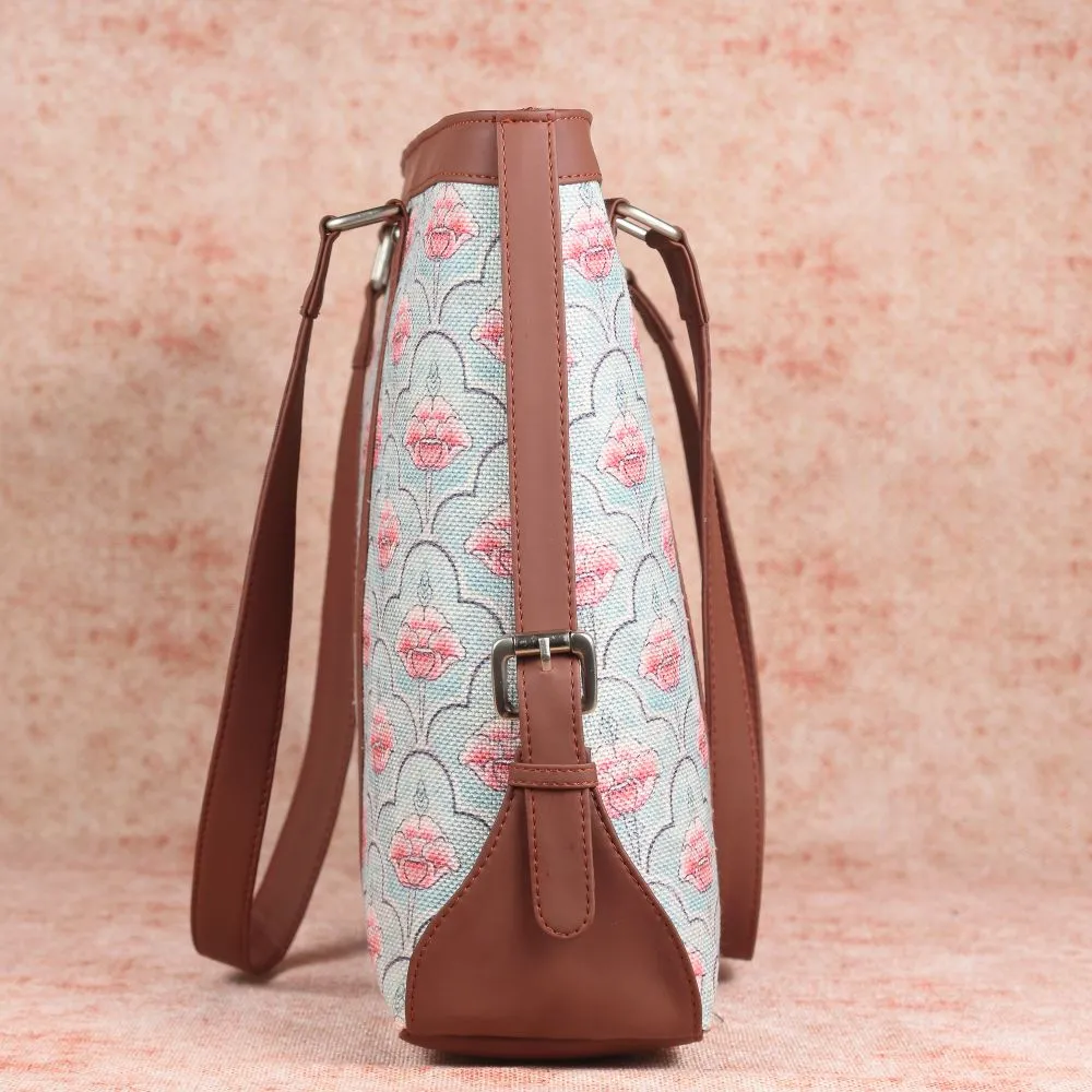Karur Aquamarine Floral Motif Women's Office Bag