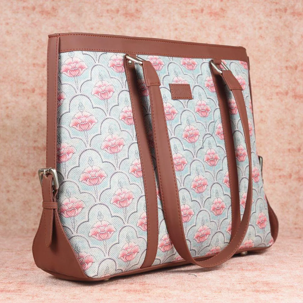 Karur Aquamarine Floral Motif Women's Office Bag