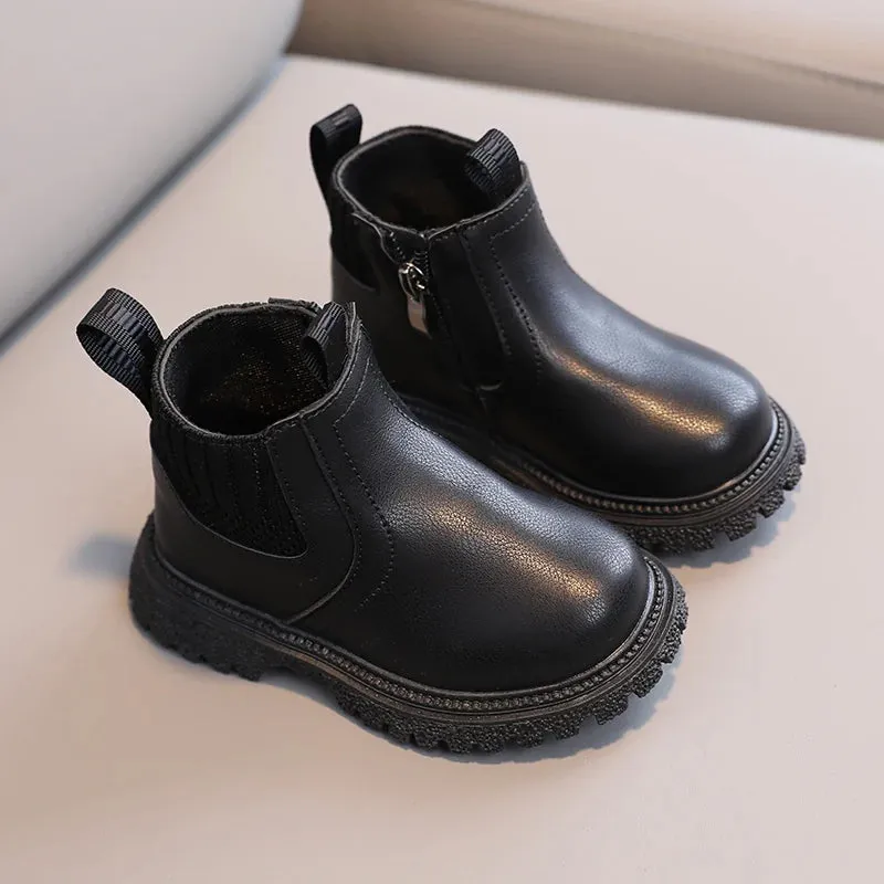 Kids' British Style Leather Boots - Non-Slip
