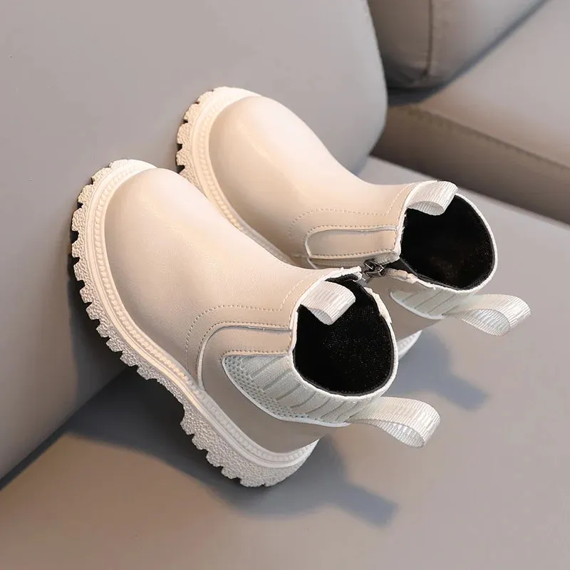 Kids' British Style Leather Boots - Non-Slip
