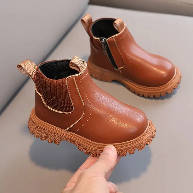 Kids' British Style Leather Boots - Non-Slip