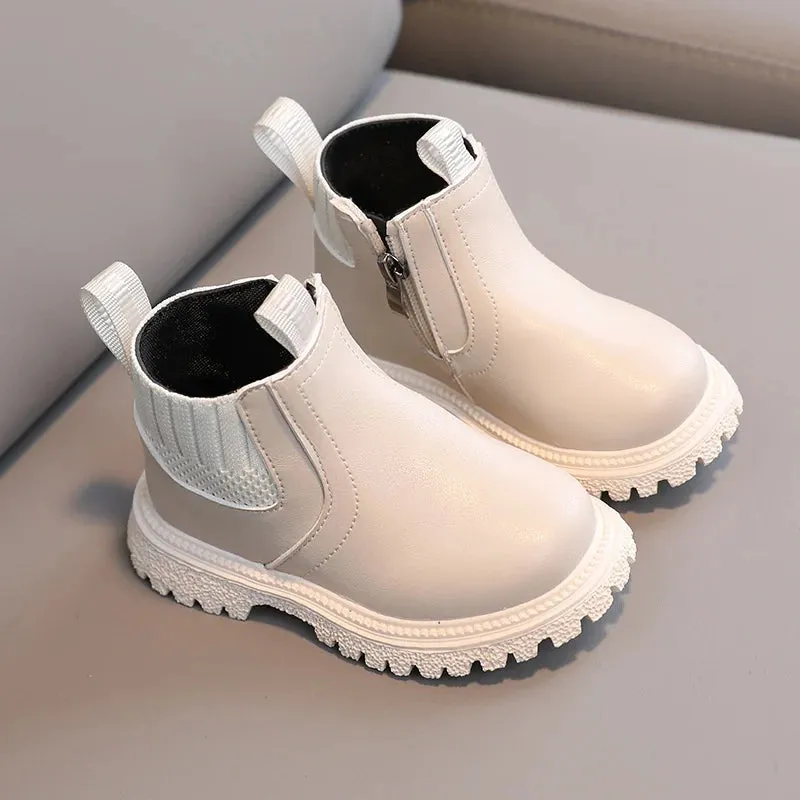 Kids' British Style Leather Boots - Non-Slip